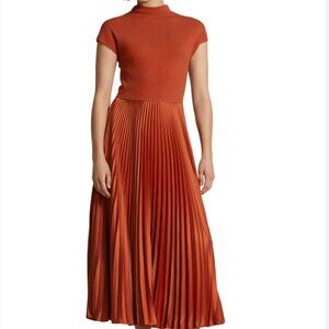 $400 Ralph Lauren mock neck sweater dress with silk pleated skirt
